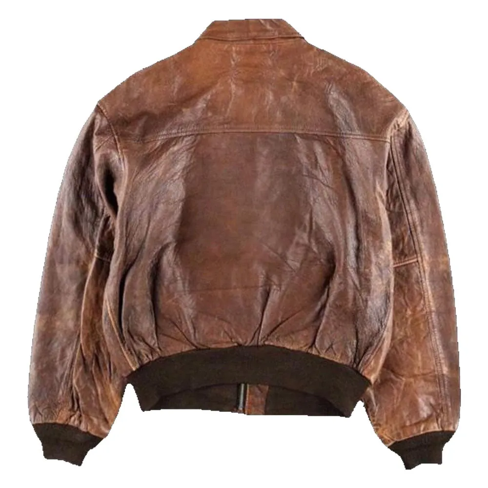 80s A2 Flight Vintage Style Military Real Leather Jacket Distressed Bomber Coat