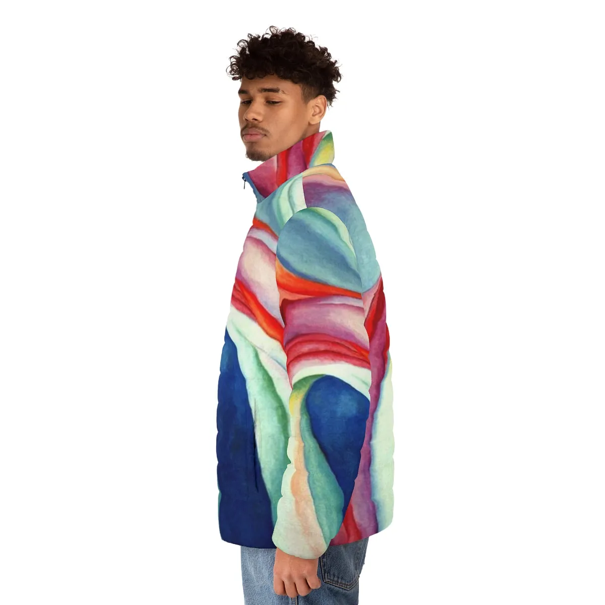 Abstract Floral Puffer Jacket Inspired by Georgia O'Keeffe's Art