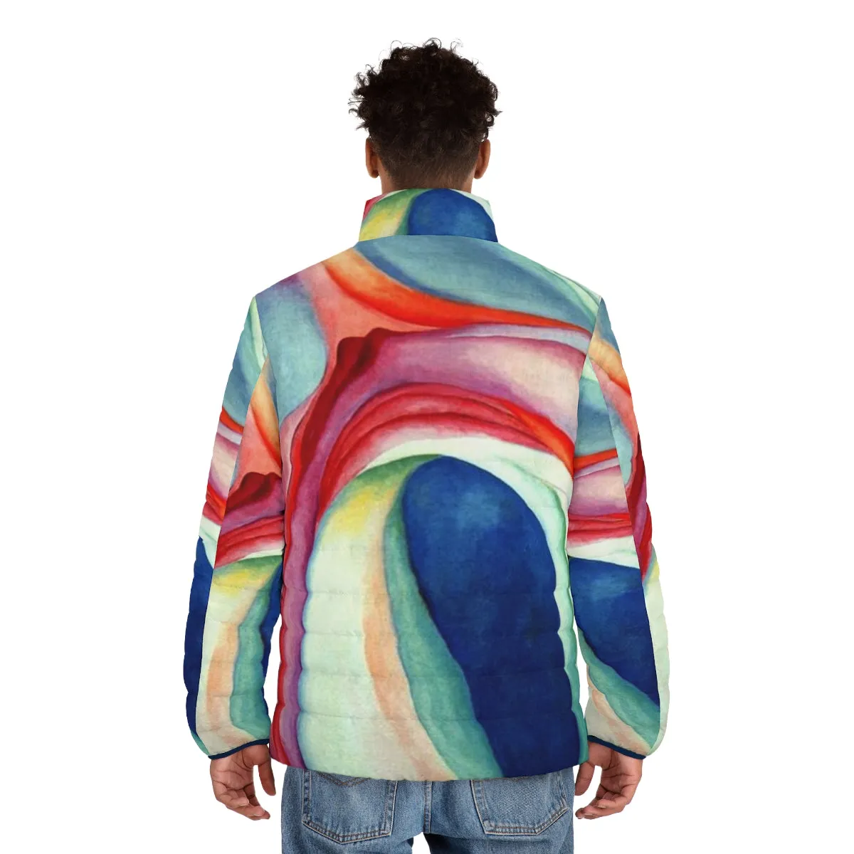 Abstract Floral Puffer Jacket Inspired by Georgia O'Keeffe's Art