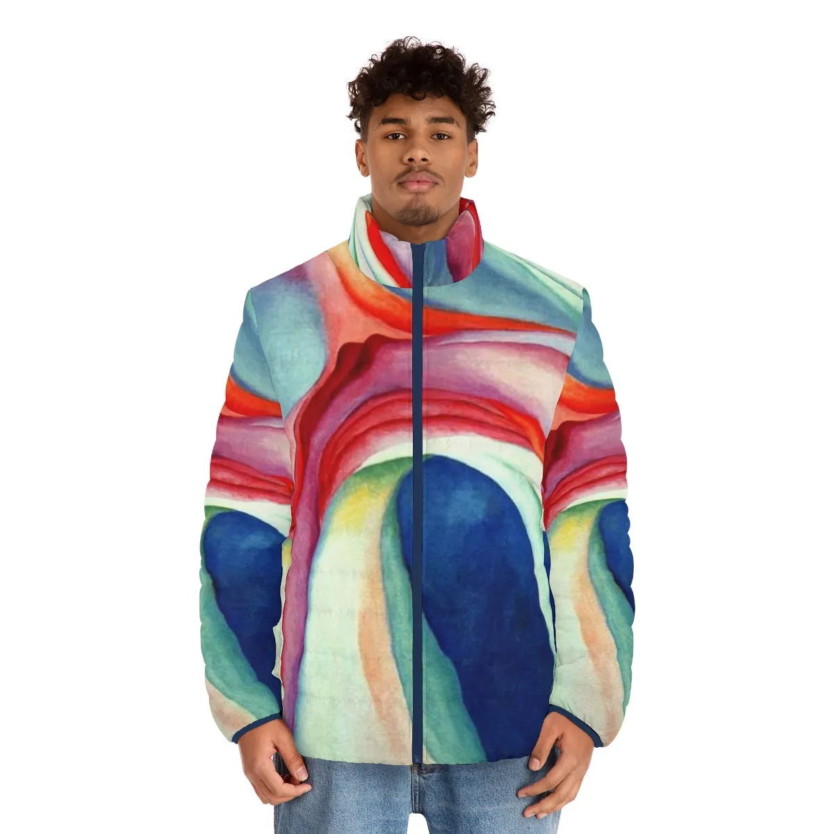 Abstract Floral Puffer Jacket Inspired by Georgia O'Keeffe's Art