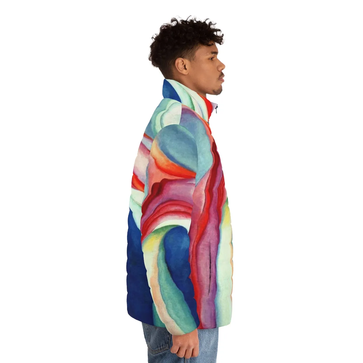 Abstract Floral Puffer Jacket Inspired by Georgia O'Keeffe's Art