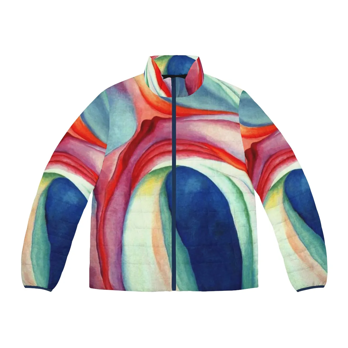 Abstract Floral Puffer Jacket Inspired by Georgia O'Keeffe's Art