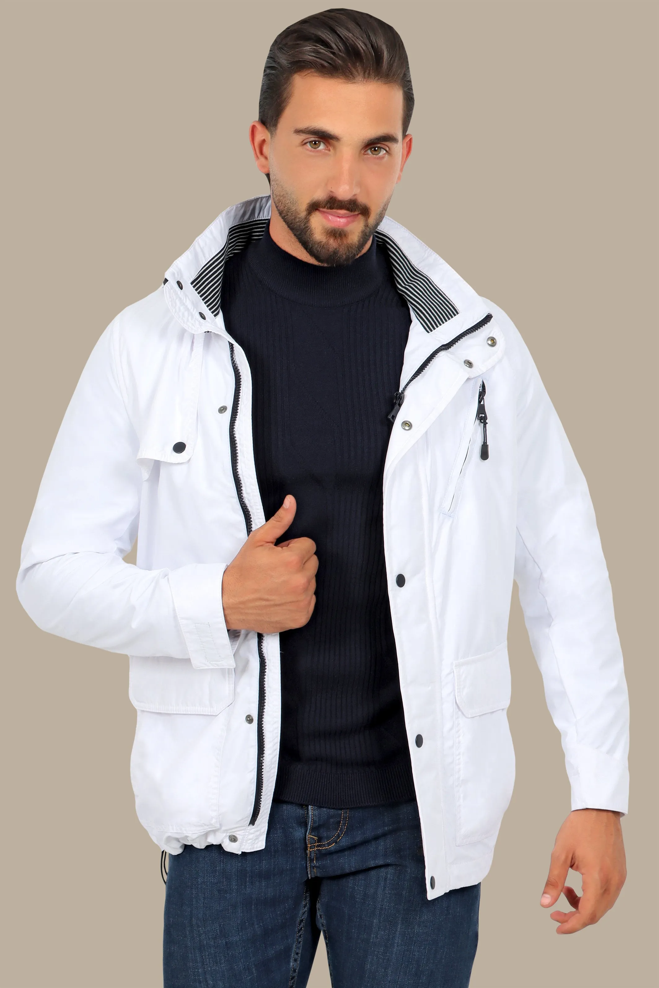 Arctic Breeze: White Windbreaker Jacket for Stylish Versatility