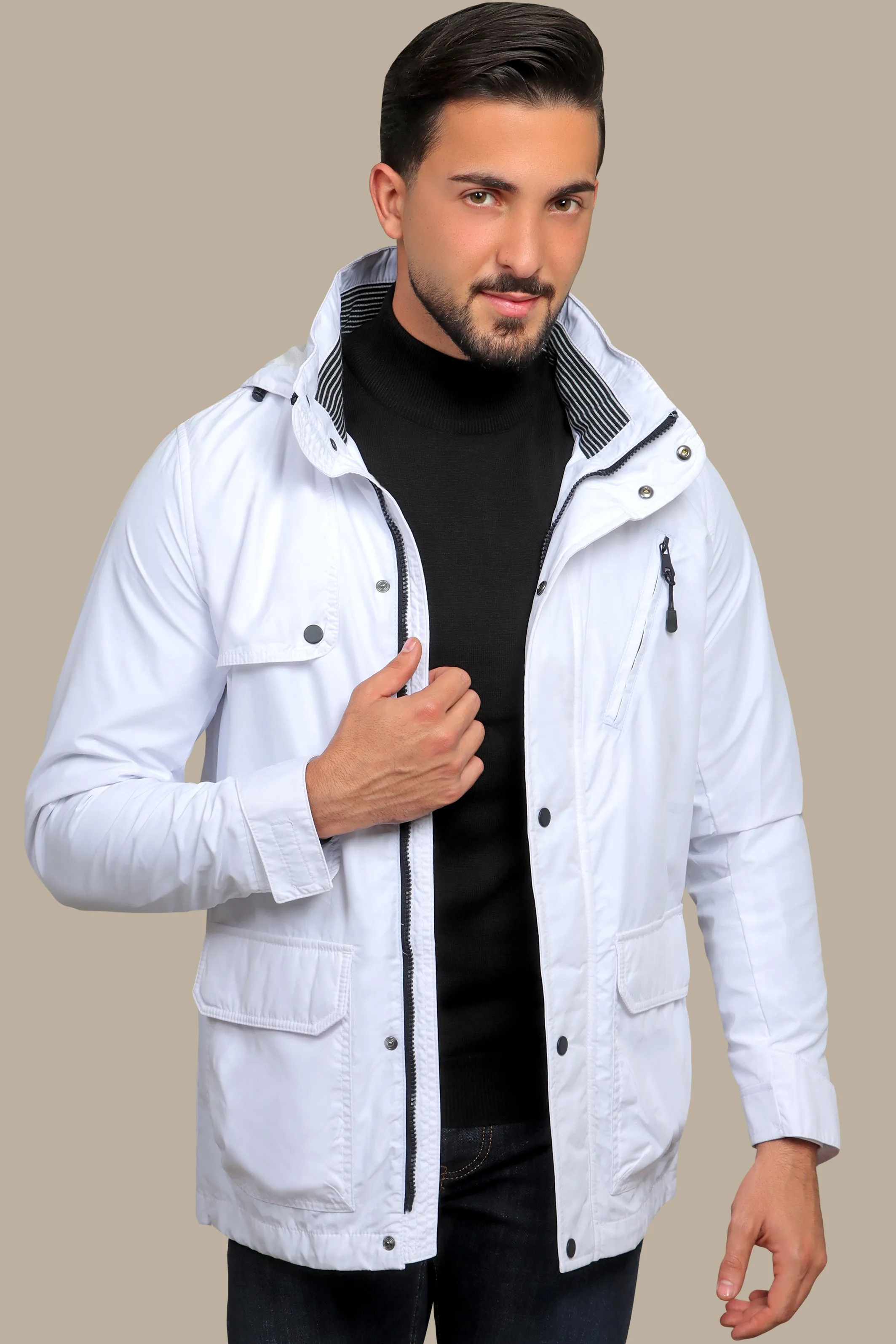 Arctic Breeze: White Windbreaker Jacket for Stylish Versatility