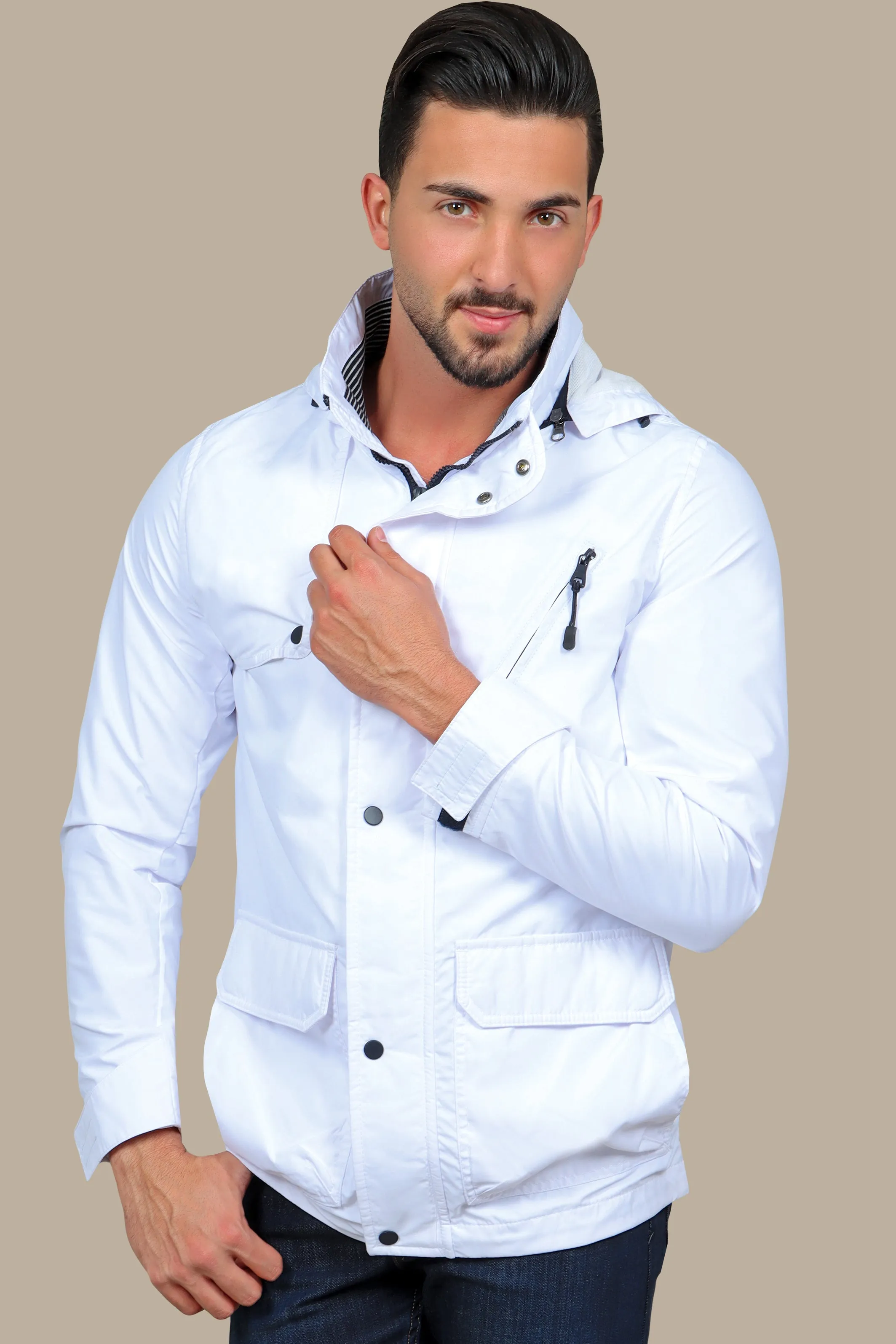 Arctic Breeze: White Windbreaker Jacket for Stylish Versatility