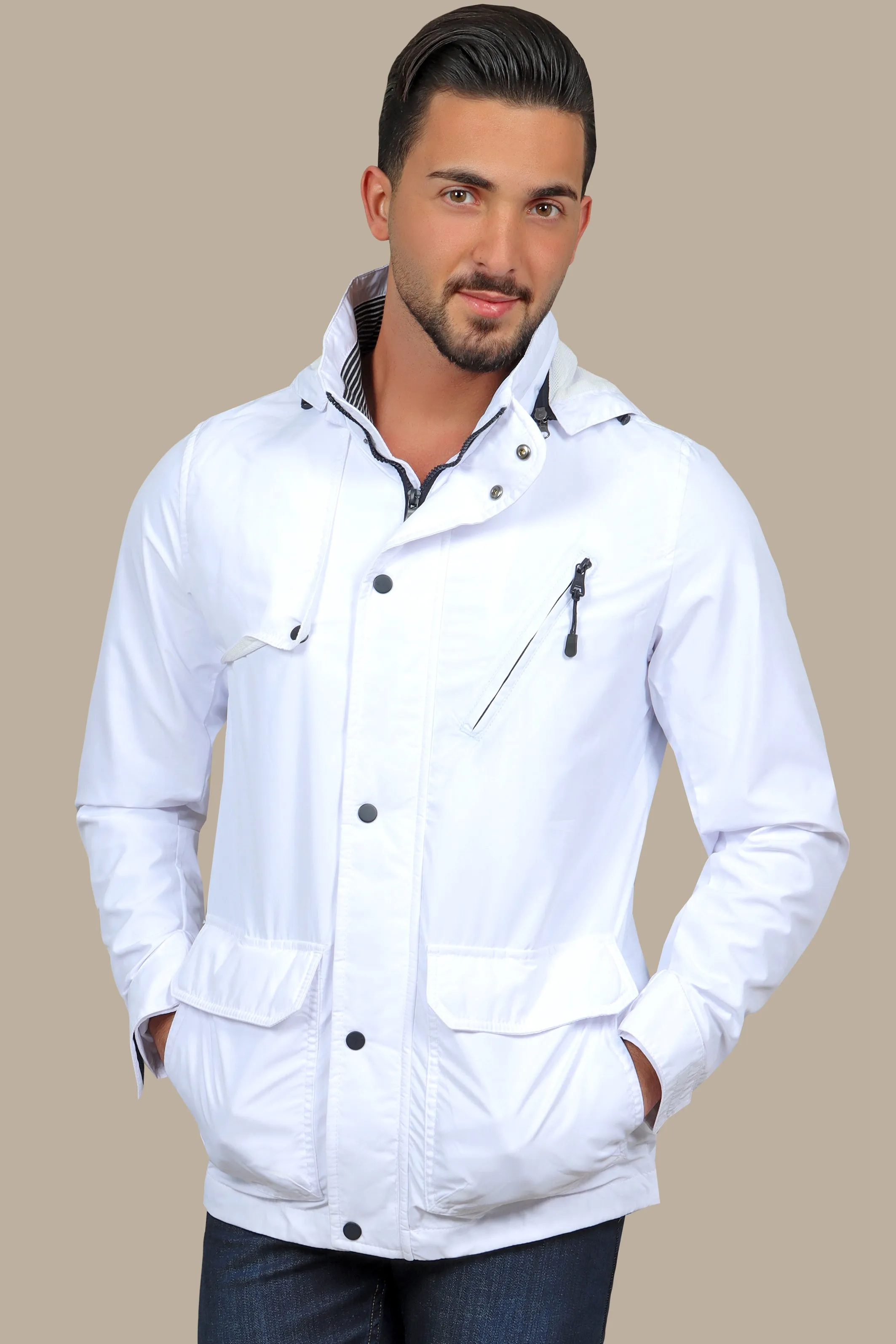 Arctic Breeze: White Windbreaker Jacket for Stylish Versatility