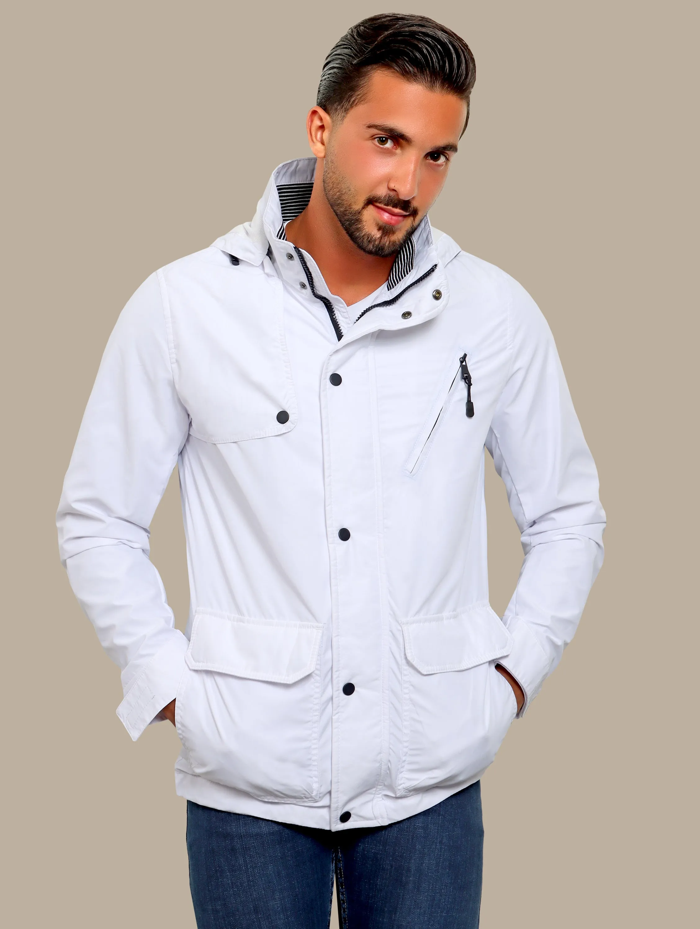 Arctic Breeze: White Windbreaker Jacket for Stylish Versatility