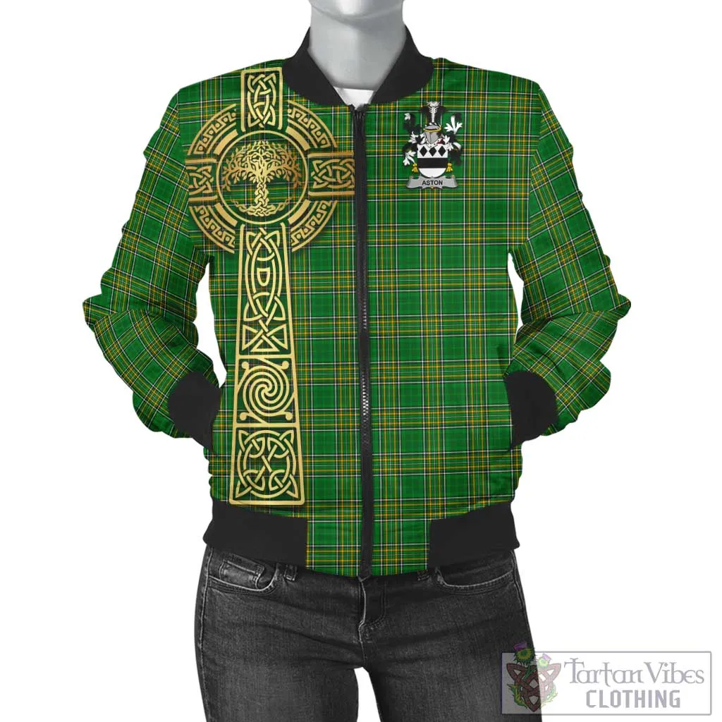 Aston Irish Clan Tartan Bomber Jacket with Coat of Arms Celtic Tree of Life Style