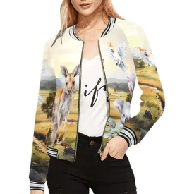 Australian Animals, Koala Cockatoo Kangaroo Galah Bomber Jacket for Women