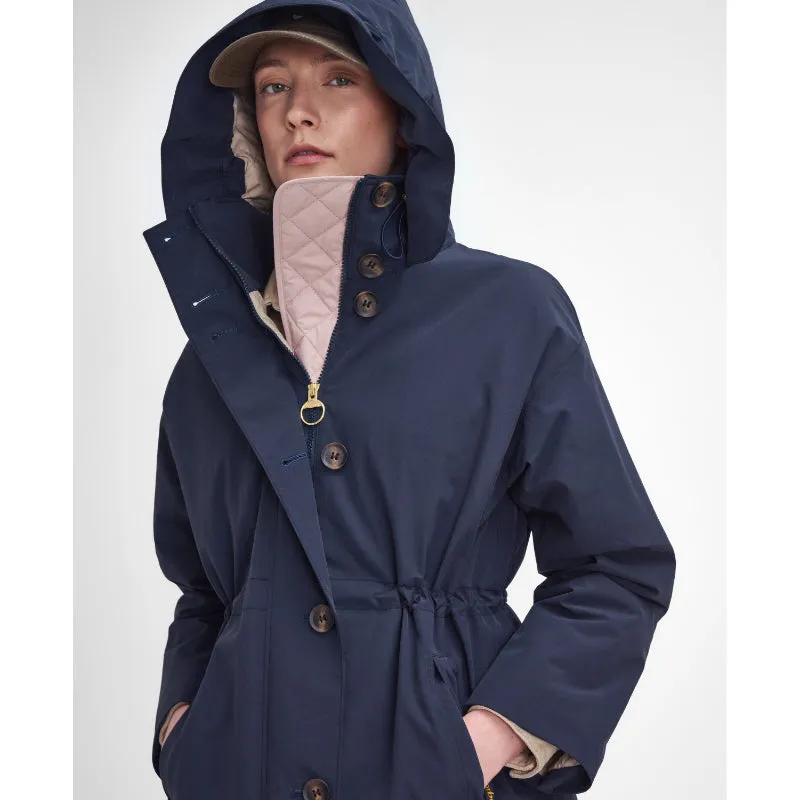 Barbour Iris Waterproof Ladies Jacket - Dark Navy/Light Sand/Military Brown