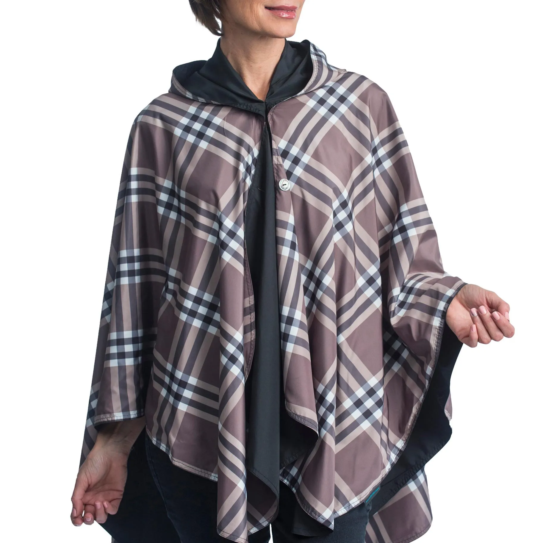 Black & Coco Plaid Reversible Womens Rain Cape