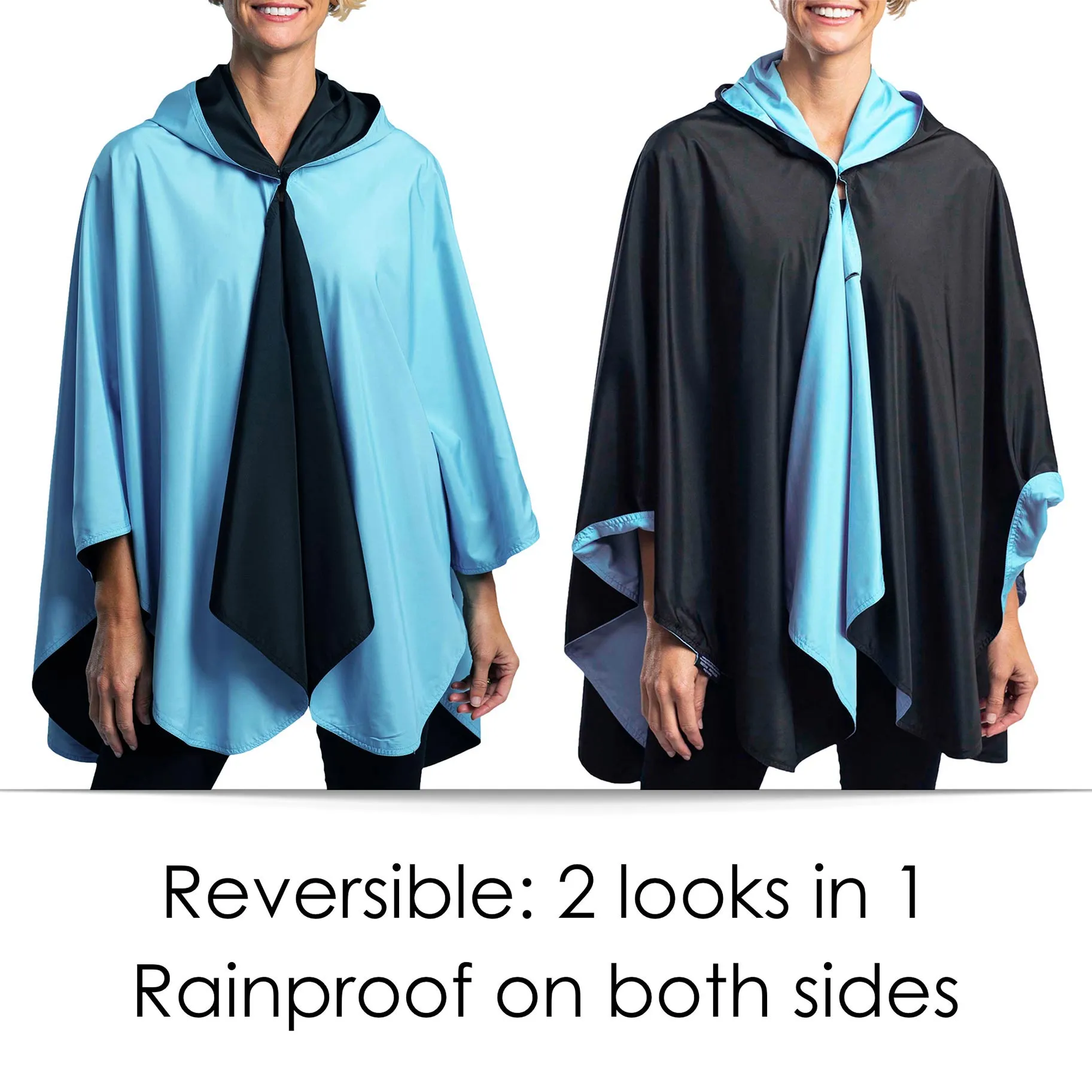 Black & Sky Blue Womens Reversible Rain Cape