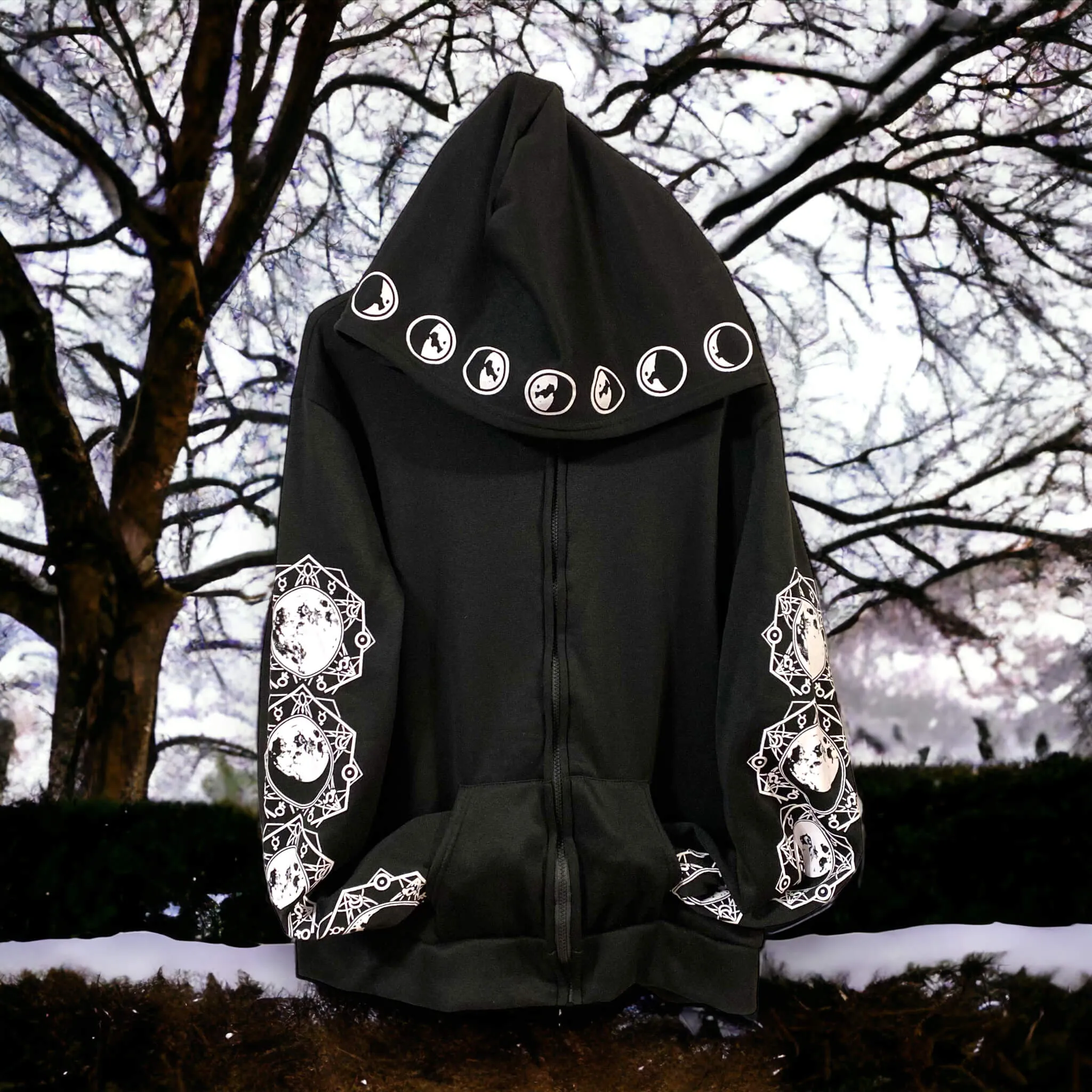 Black Celestial Graphic Hooded Jacket