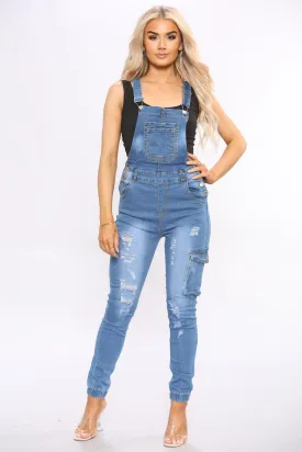 Blue Pocket Front Stretch Denim Dungaree