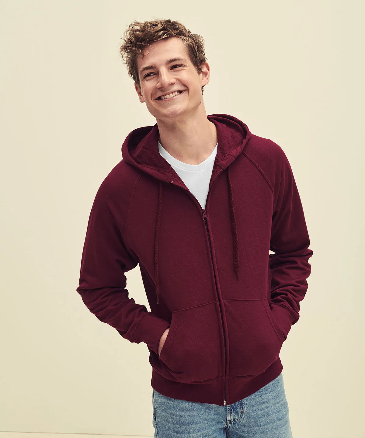 Burgundy - Lightweight hooded sweatshirt jacket