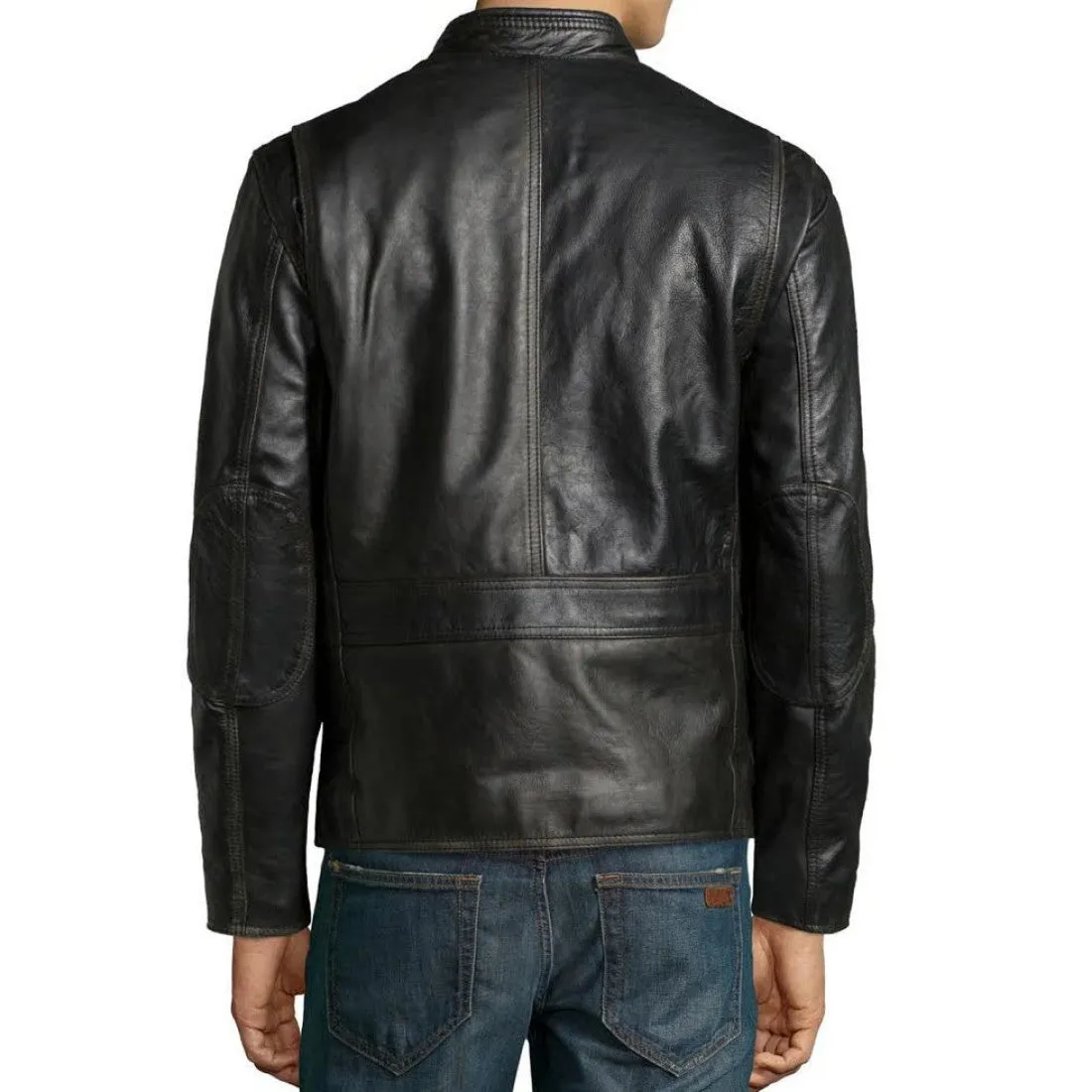 Button Up Black Leather Mens Jacket