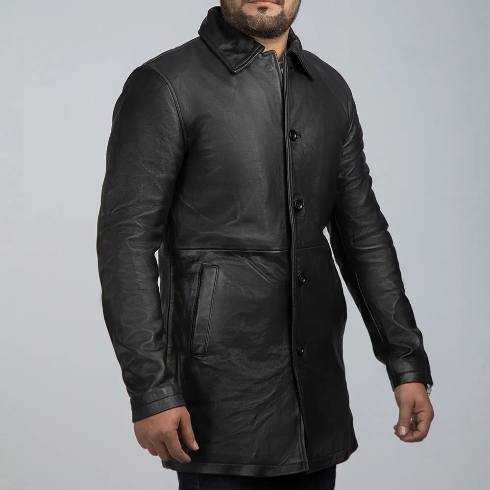 Charles Black Leather Trench Coat