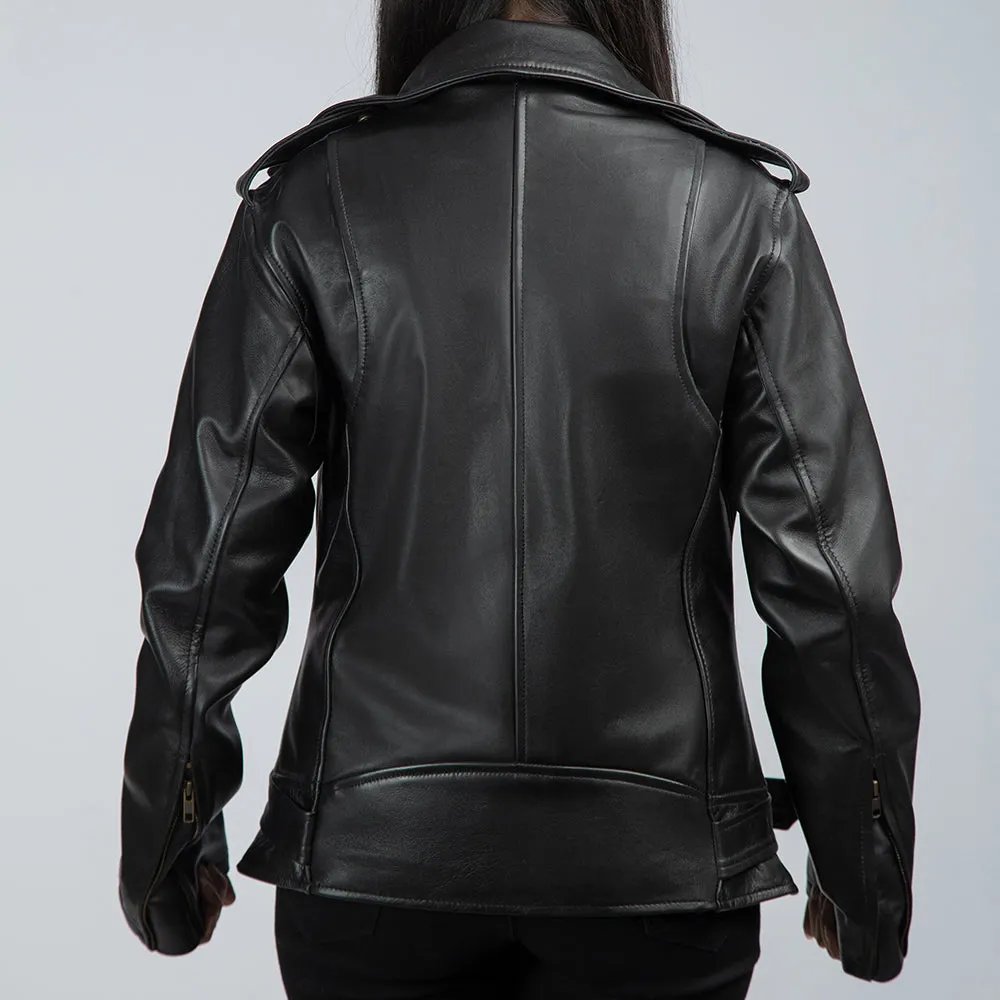 Elianna Black Leather Biker Jacket