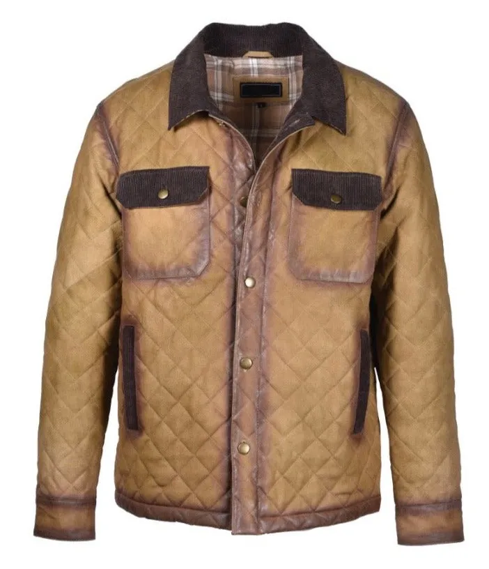 Flynt Western Men's Laredo Quilted Suede Jacket in Flax