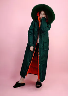 Fur Collar Hooded Long Down Puffer Parka