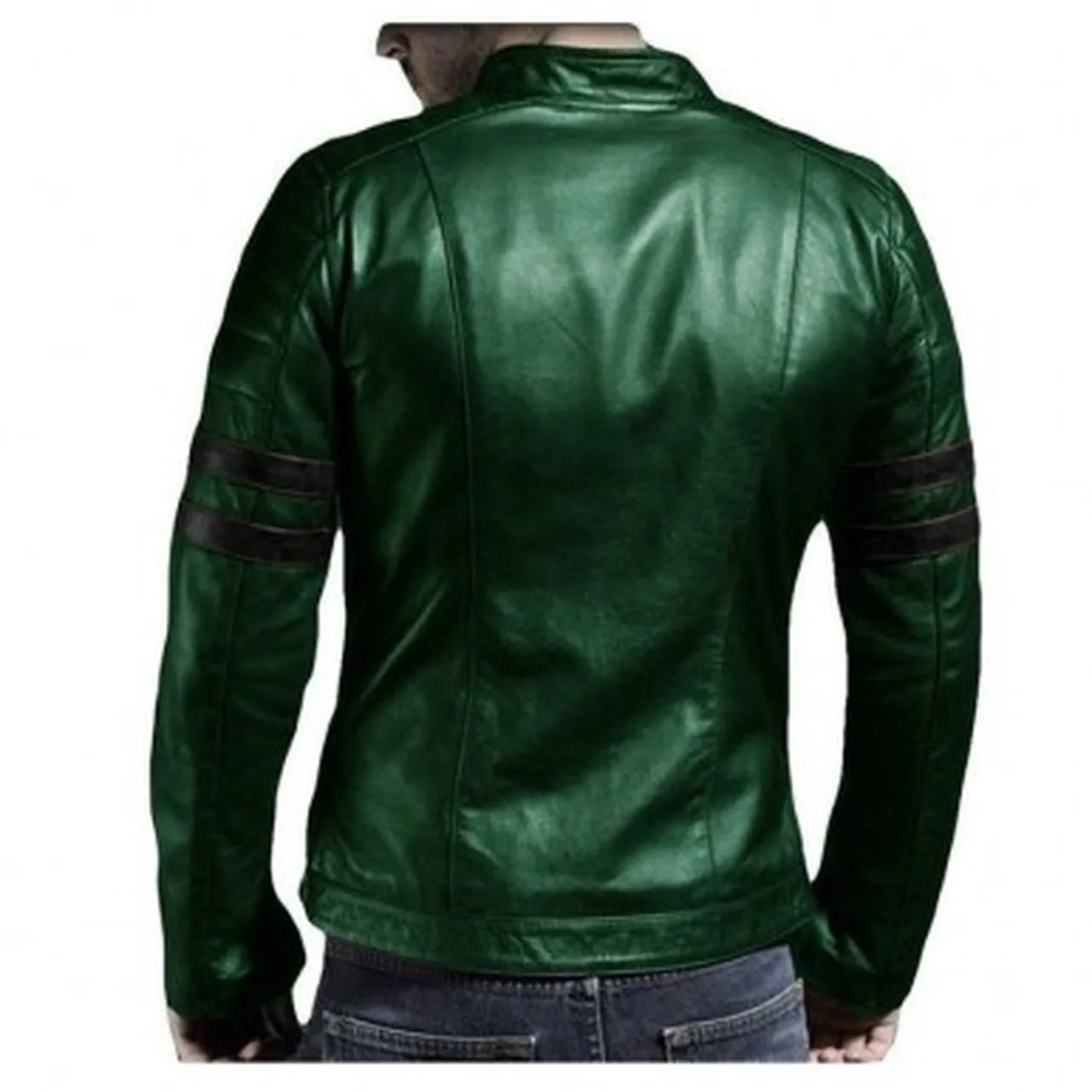 Genuine Leather Jacket For Winter In Green