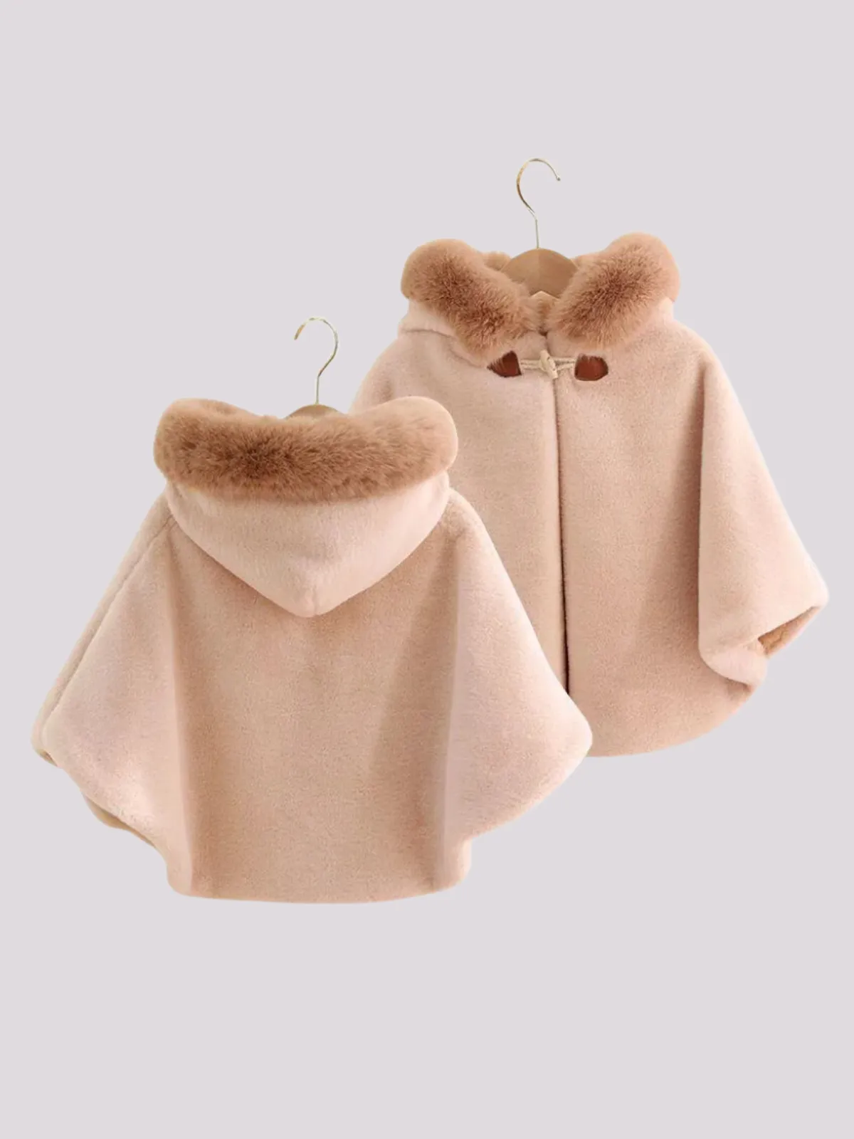 Girls Luxurious Plush Faux Fur Hooded Cape Coat