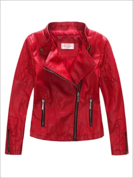 Girls Quilted Sleeve Synthetic Leather Moto Jacket