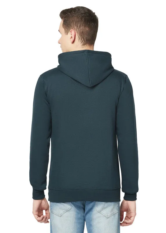 Hiflyers Men Bottle Green Cotton Fleece Smart Fit  Solid Sweatshirt With Hood