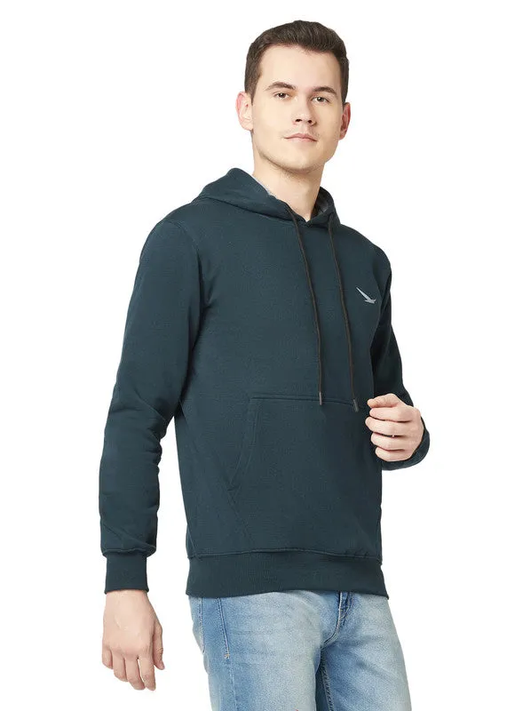 Hiflyers Men Bottle Green Cotton Fleece Smart Fit  Solid Sweatshirt With Hood