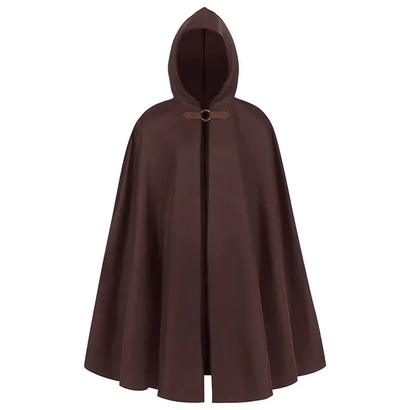 Hooded Cape Coat Unisex Halloween Robe Medieval Old Ranger Pirate Cosplay Costume Party Dress Vintage Witch Loose Long Cloak