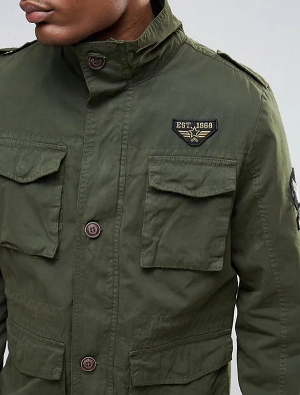 Jenkinson Cotton Military Jacket with Badges in Khaki - Tokyo Laundry