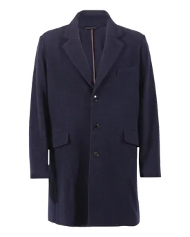 Jersey Wool Coat with Suede Trim - Navy