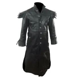 Long Black Leather Coat for Men