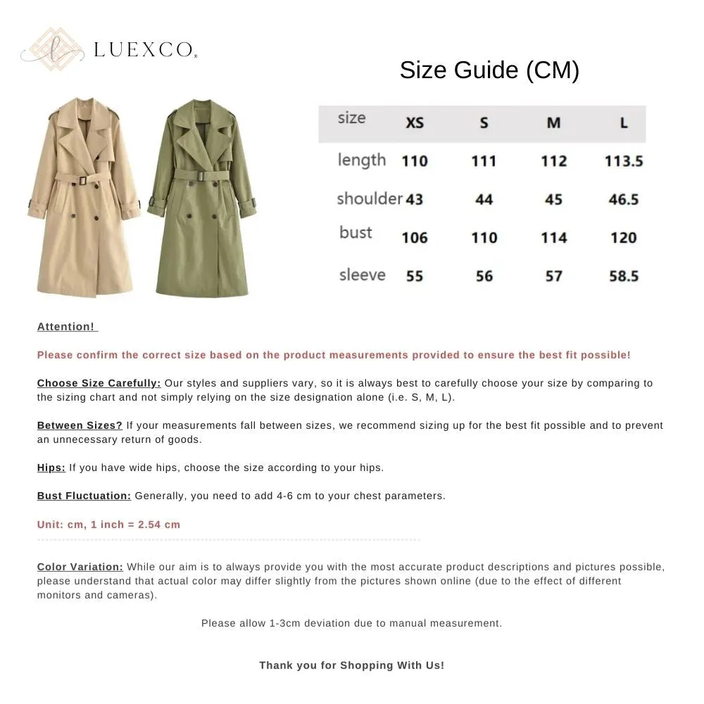 Luexco Women's Long Windbreaker Trench Minimalist