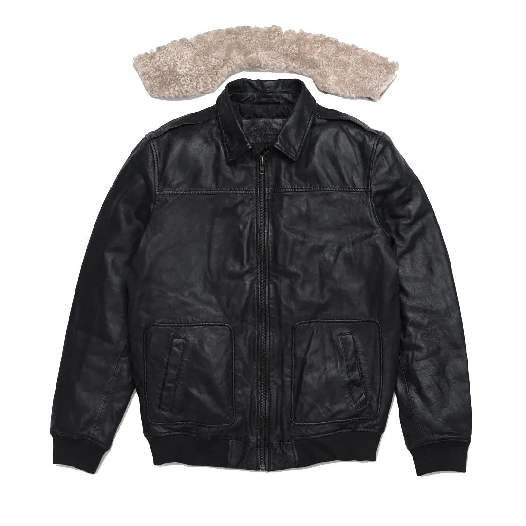 Men's Black Aviator Sheepskin Leather Bomber Jacket