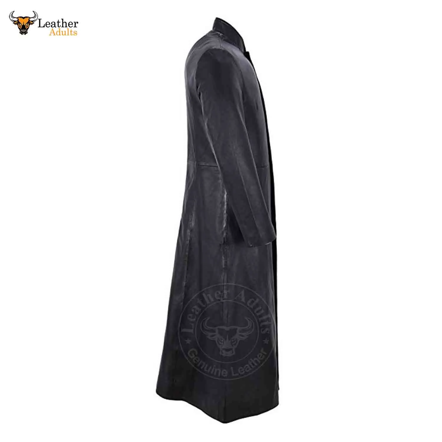 Mens Black Real Cowhide Leather Goth Long Coat Steampunk Matrix Trench Coat Gothic Van Helsing Coat