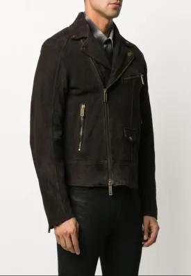 Men’s Black Suede Leather Biker Jacket