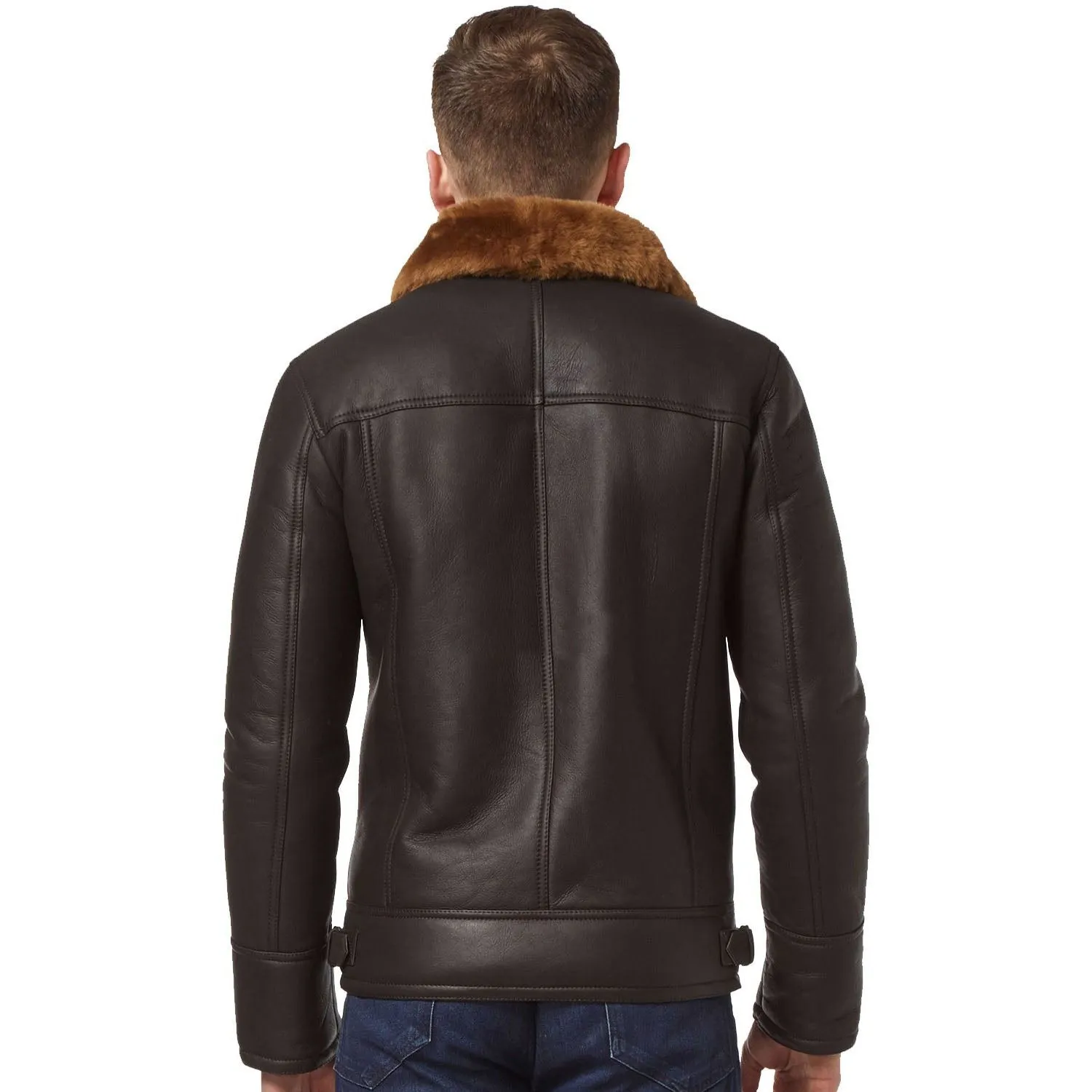 Men's Brown Ginger Aviator Bomber Cross Zipper Leather Jacket