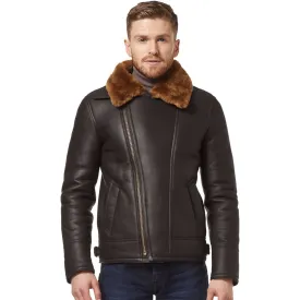 Men's Brown Ginger Aviator Bomber Cross Zipper Leather Jacket