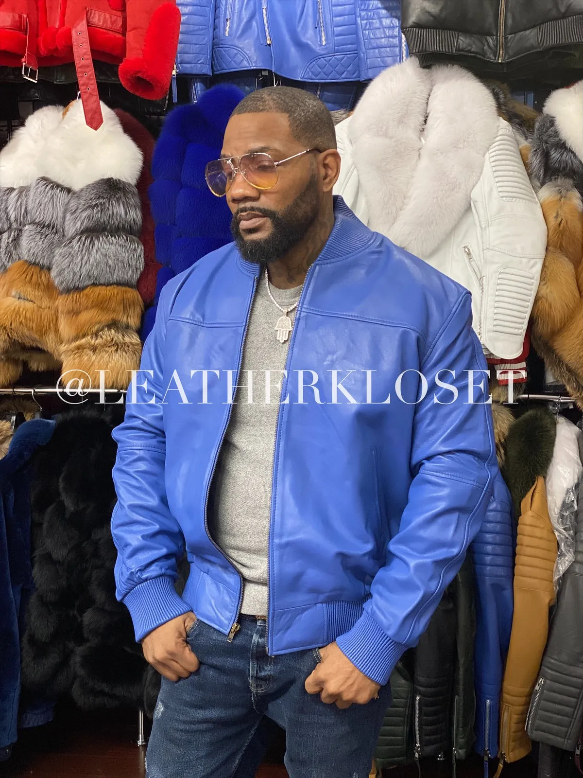 Men's Classic Baseball Leather Jacket Royal Blue