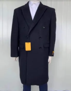 Mens Full Length Wool and Cashmere Overcoat - Winter Topcoats - Black Coat