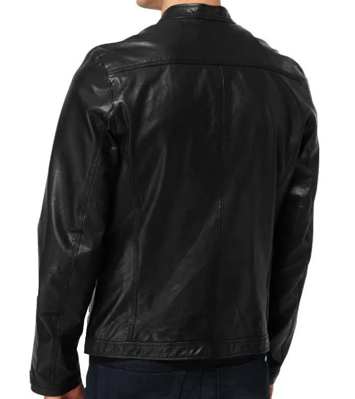 Men's Genuine Lambskin Black Short Leather Jacket