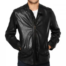 Men's Genuine Lambskin Black Short Leather Jacket