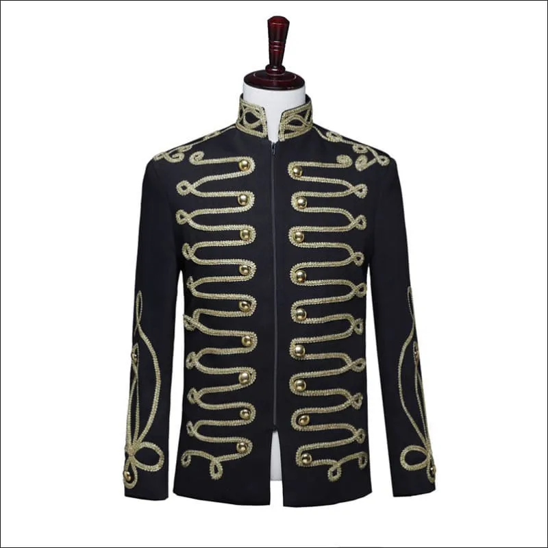 Men's Gold Inlaid Zip Court Army Jacket in Black