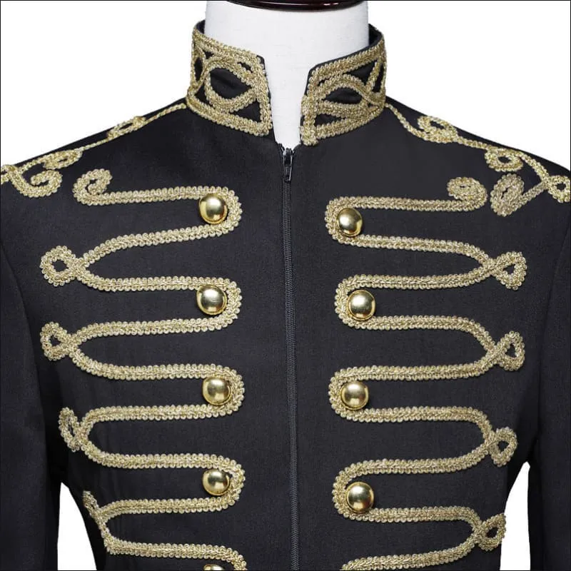 Men's Gold Inlaid Zip Court Army Jacket in Black