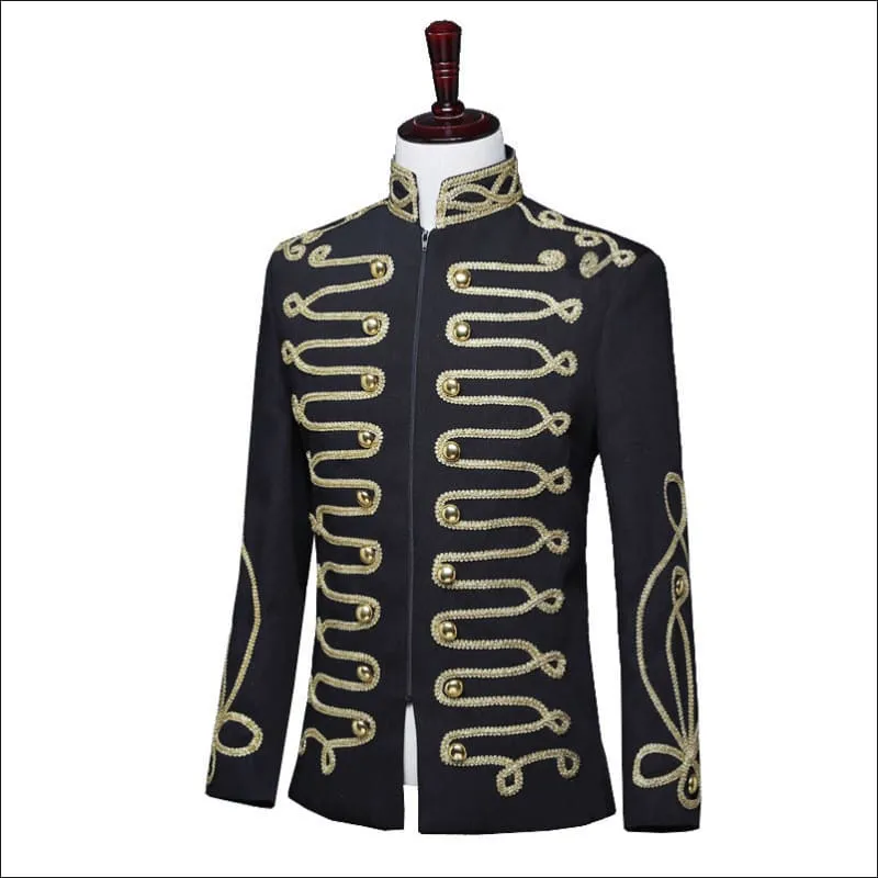 Men's Gold Inlaid Zip Court Army Jacket in Black