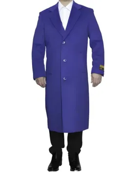 Mens Overcoat - Topcoat For Men - Winter Fabric - Full Length Royal Blue Wool Dress Ankle length Top Coat/Overcoat