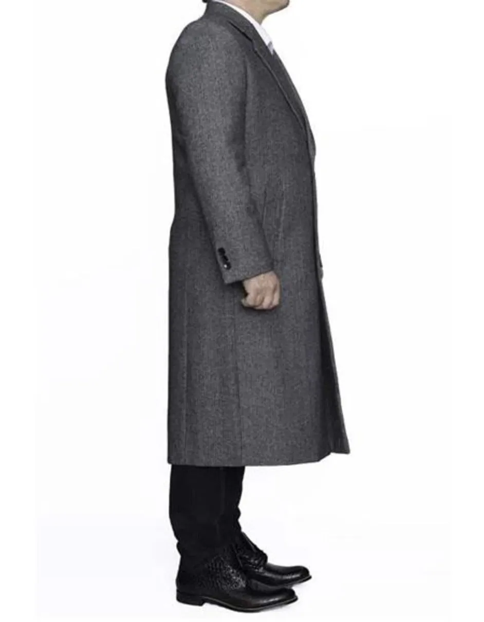 Mens Overcoat - Topcoat For Men - Winter Fabric - Three Button Full Length Wool Herringbone Ankle length Gray Overcoat ~ Long men's Dress Topcoat - Winter coat