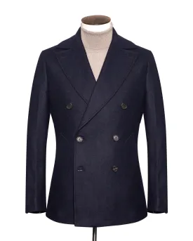 Midnight Blue Double Faced Twill Pea Coat