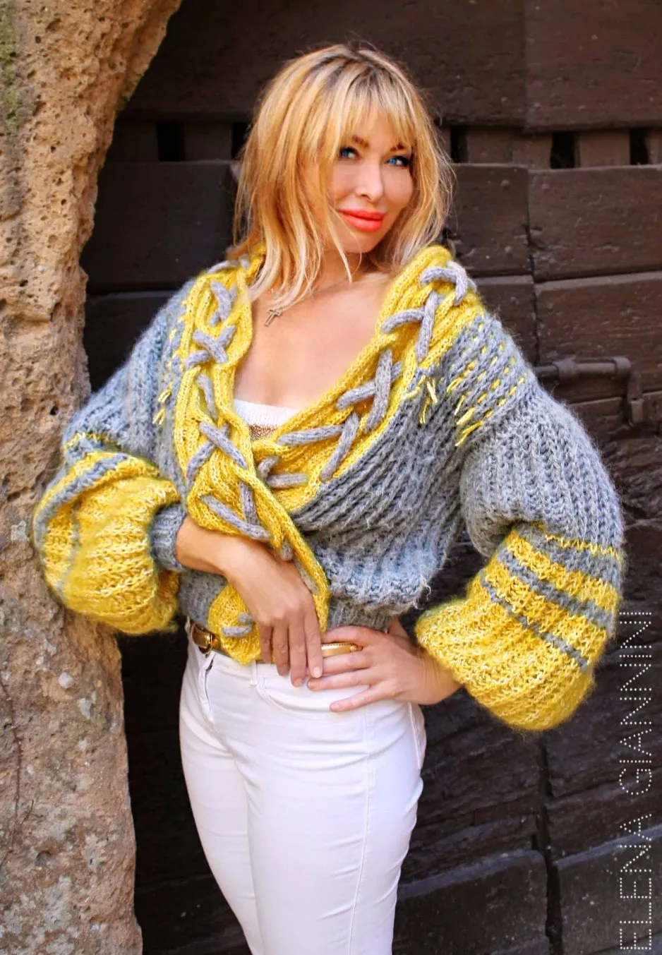 Mohair Oversized Hand knit Women's cardigan